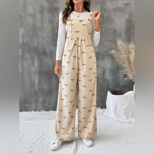 Bow Wide Leg Corduroy Overalls